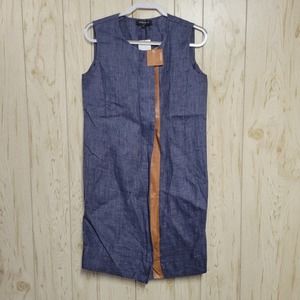 Lafayette 148 Linen Zip Up Front Leather Closure Sleeveless Dress